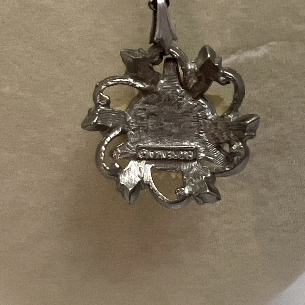 Vtg Florenza celluloid flower scrolling filigree marcasite Victorian Revival HTF